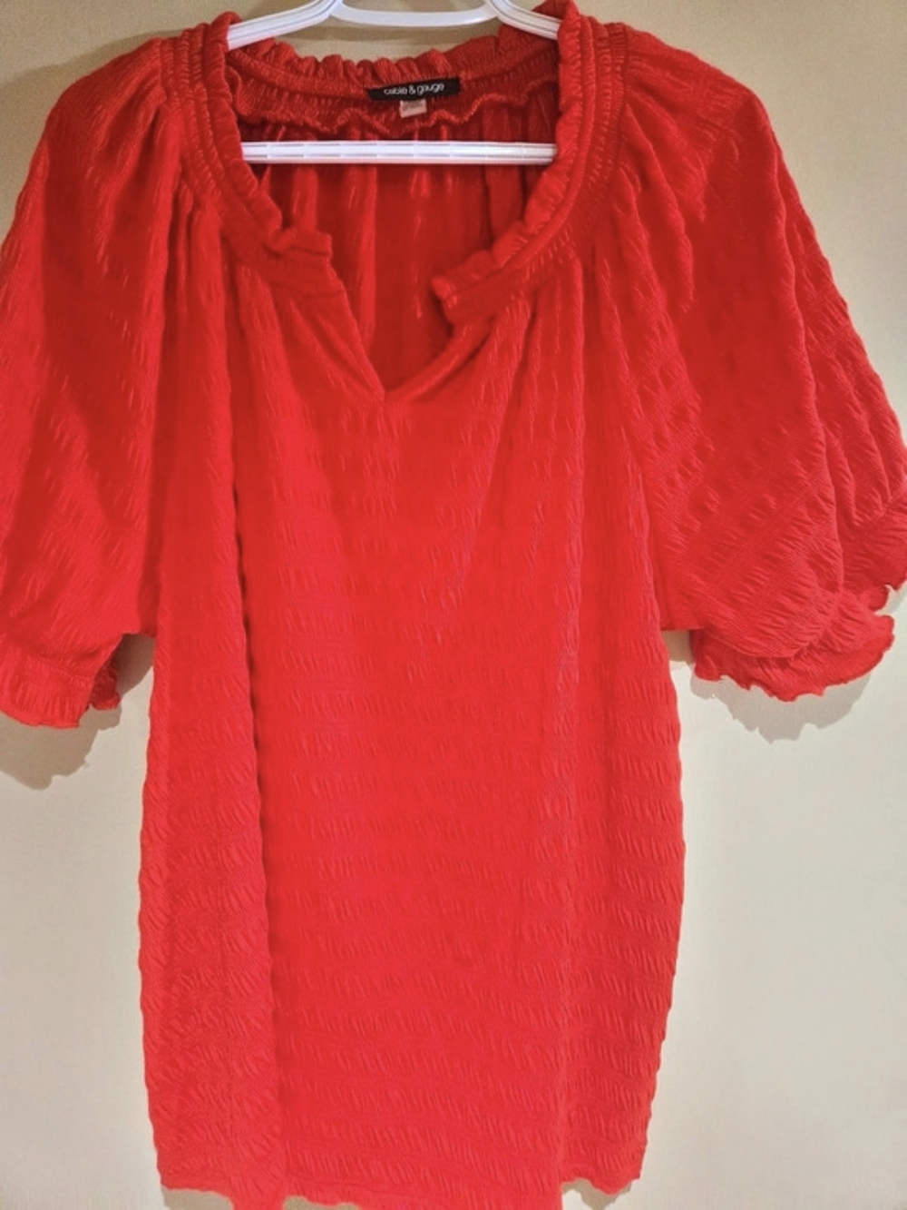 cable & gauge Textured Blouse in Red Size 1X Like New